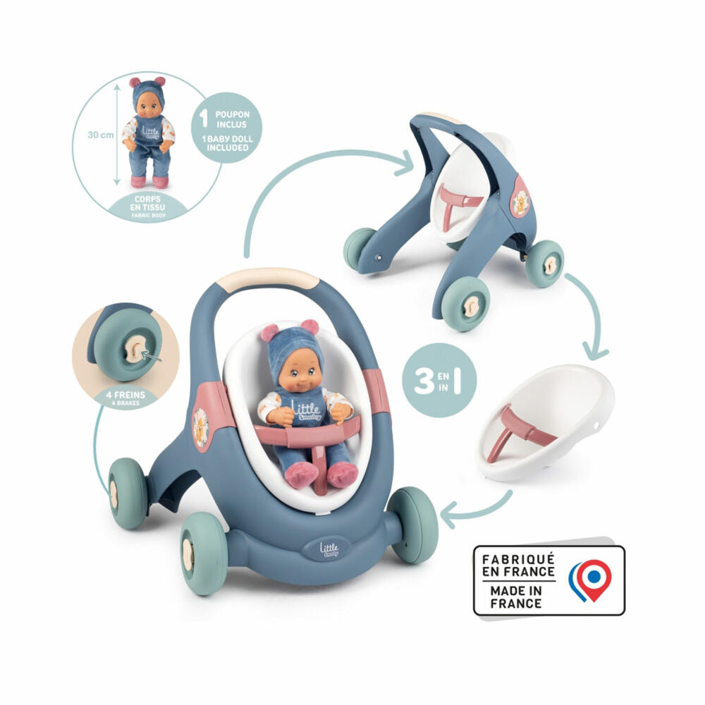 Little Smoby 3-in-1 baby walker with doll, baby walker, doll stroller, toy, 7600140308