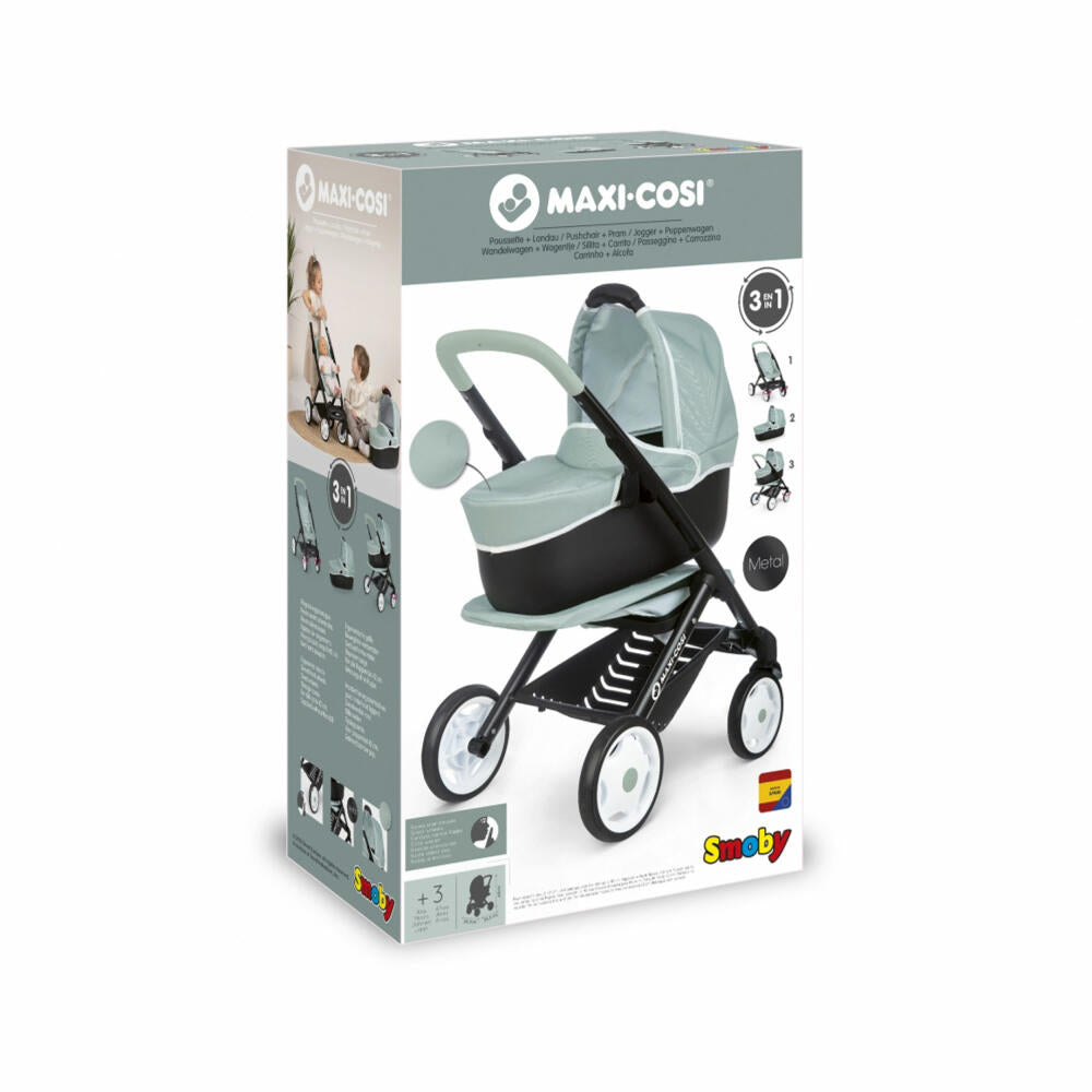Smoby Maxi-Cosi Doll's Pram 3-in-1, Sports Doll's Pram, Buggy, Doll, Accessories, Light Green, 7600253120