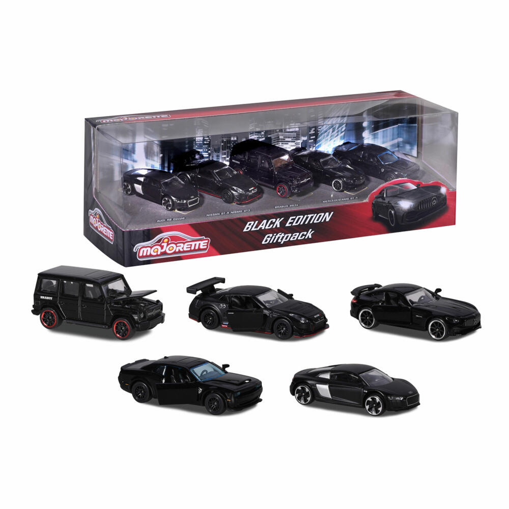 Majorette Black Edition Gift Set, Set of 5, Toy Car, Toy Car, Dodge, Audi, Brabus, Black, 212053174