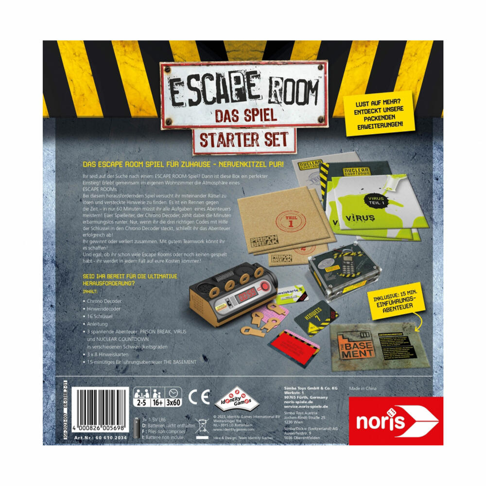 Noris Escape Room The Game, Starter Set, Exit Game, Puzzle, Board Game, Puzzle Game, Ages 16 and up, 606102034