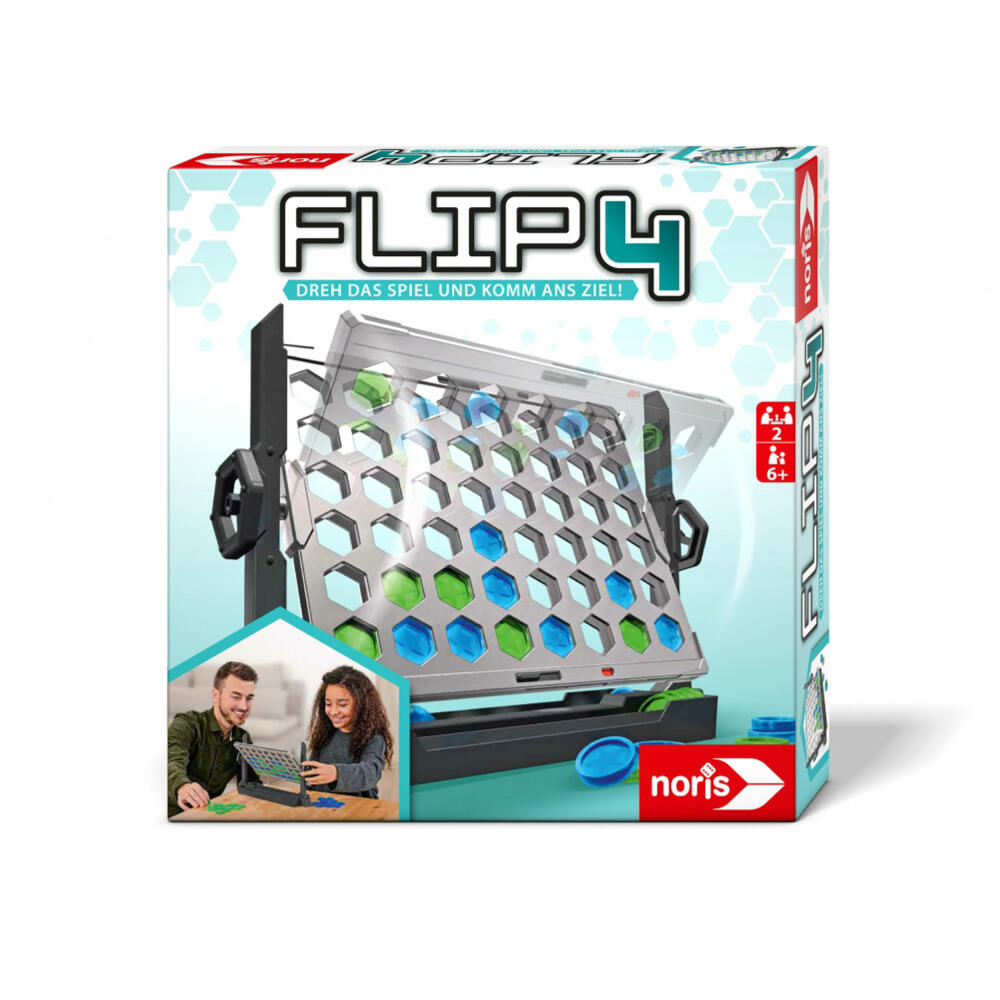 Noris Flip4, 4 Gewinnt, Strategiespiel, Spieleklassiker, Familienspiel, ab 6 Jahren, 606064599