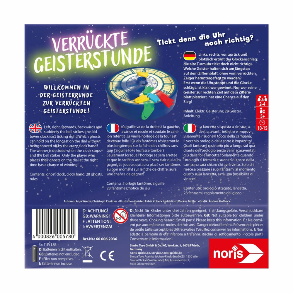 Noris Verrückte Geisterstunde, Kinderspiel, Familienspiel, Gesellschaftsspiel, ab 5 Jahren, 606062036