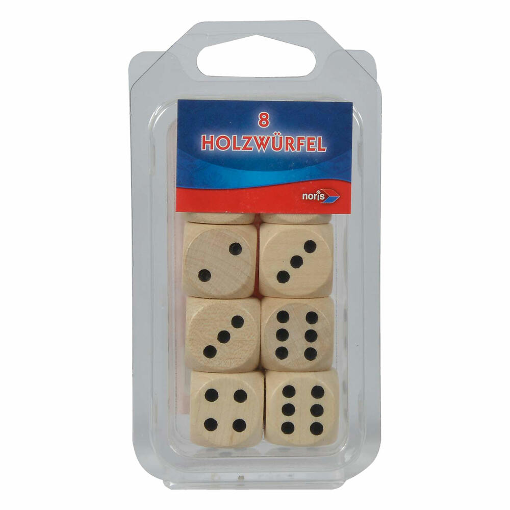 Noris wooden dice, replacement dice, dice set, wooden dice, natural 20mm, 8 pieces, 606151040