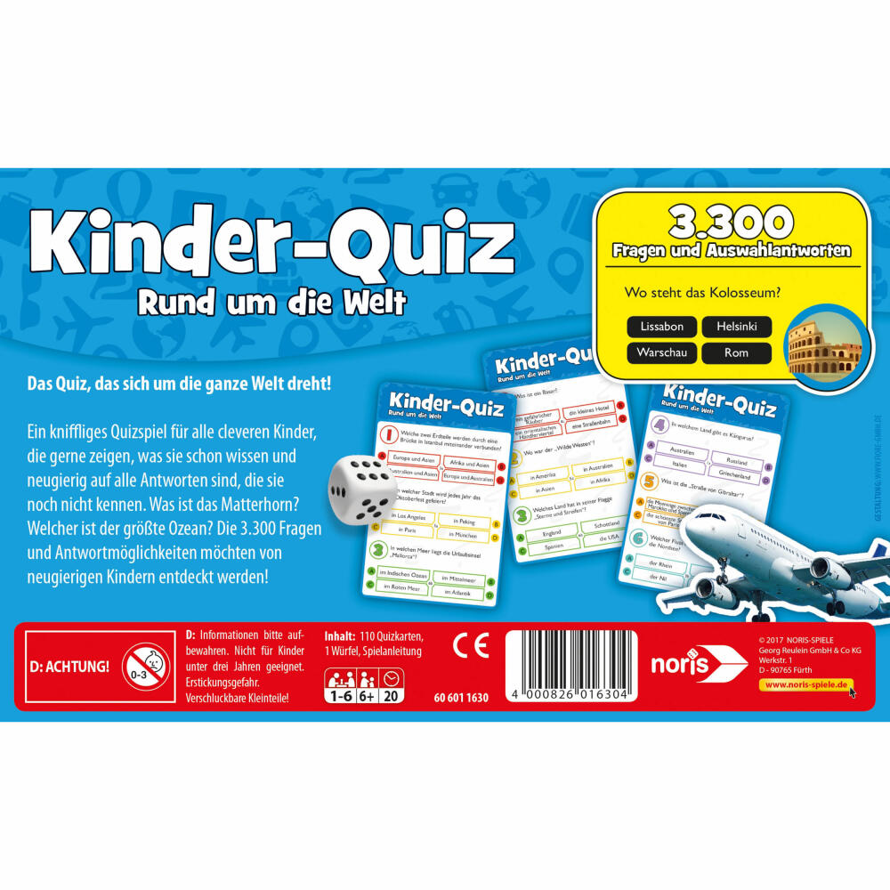 Noris Children's Quiz Around the World, Children's Quiz, Children's Game, Card Game, Quiz Game, Knowledge Game, 606011630