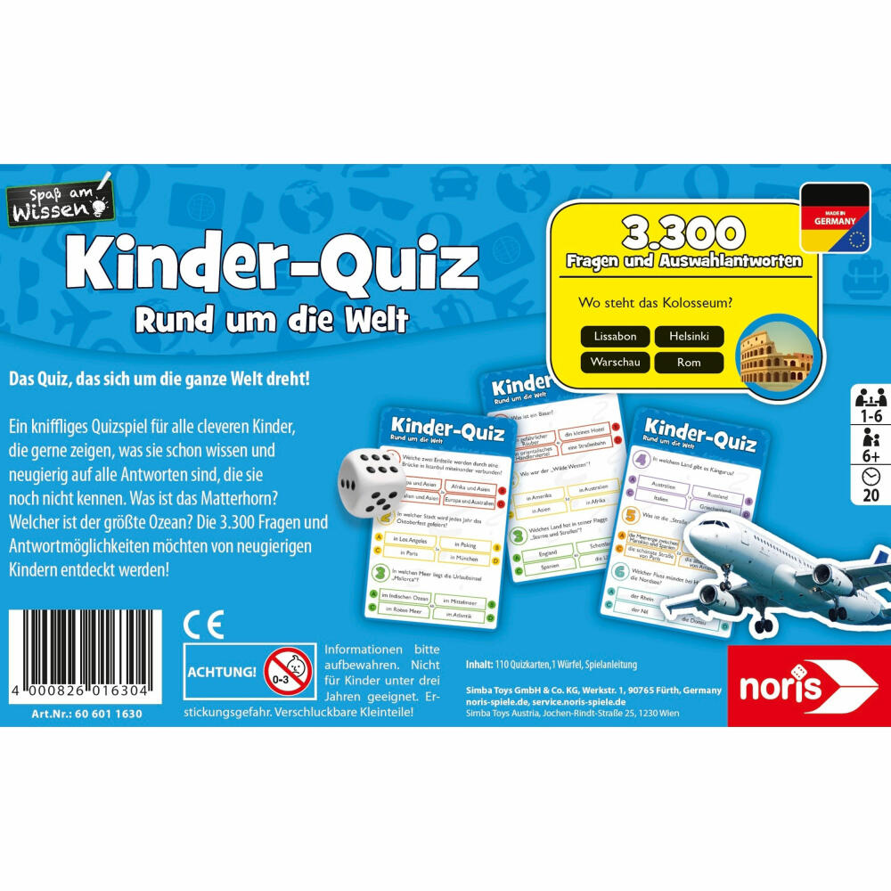 Noris Children's Quiz Around the World, Children's Quiz, Children's Game, Card Game, Quiz Game, Knowledge Game, 606011630