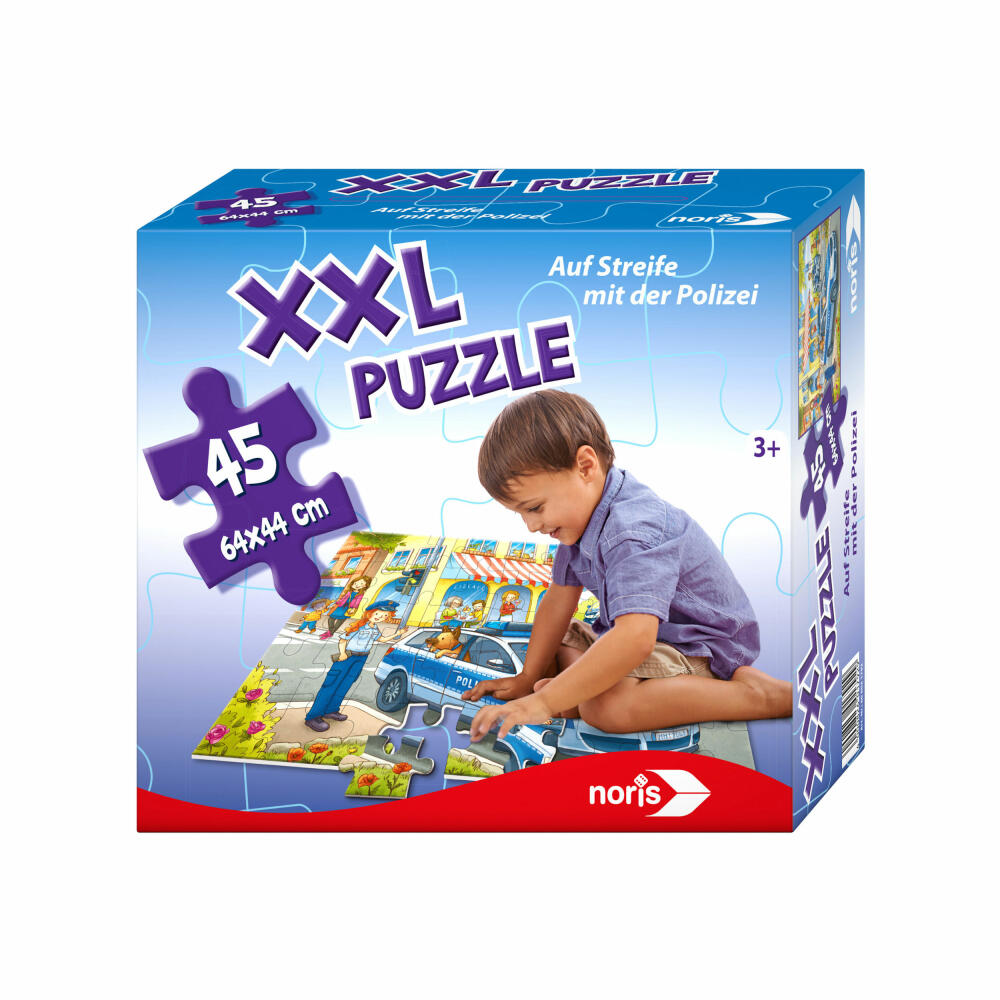 Noris XXL Puzzle Auf Streife mit der Polizei, Puzzlespiel, Legespiel, Riesenpuzzle, Kinderpuzzle, Kinder, 45 Teile, 606031792