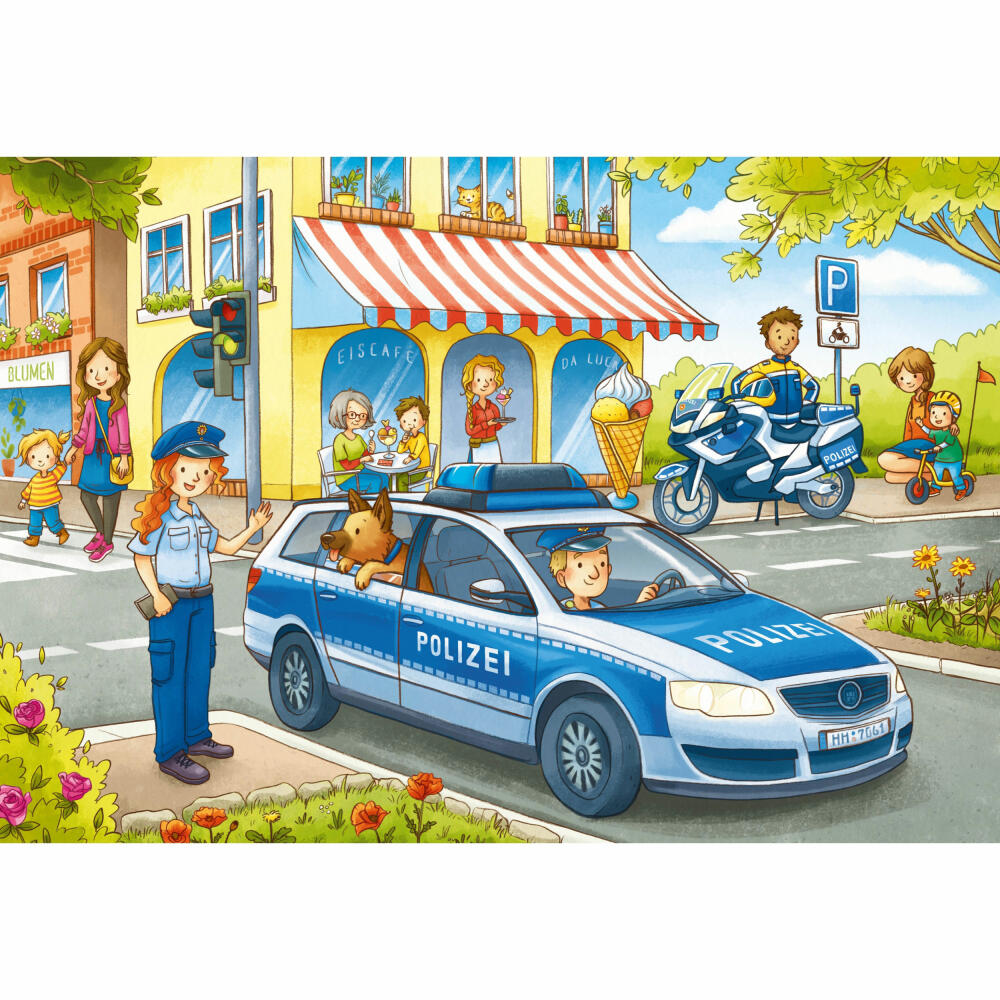 Noris XXL Puzzle Auf Streife mit der Polizei, Puzzlespiel, Legespiel, Riesenpuzzle, Kinderpuzzle, Kinder, 45 Teile, 606031792