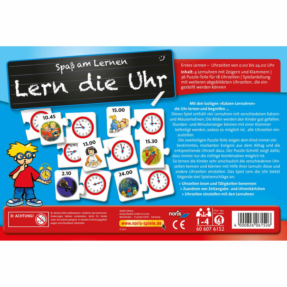 Noris Learn the Clock, Educational Game, Puzzle, Card Game, Time, Times, Children, Game, 606076152