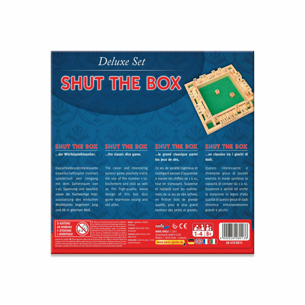 Noris Deluxe Shut The Box, Würfelspiel, Brettspiel, Gesellschaftsspiel, Kinder, Spiel, 606108013