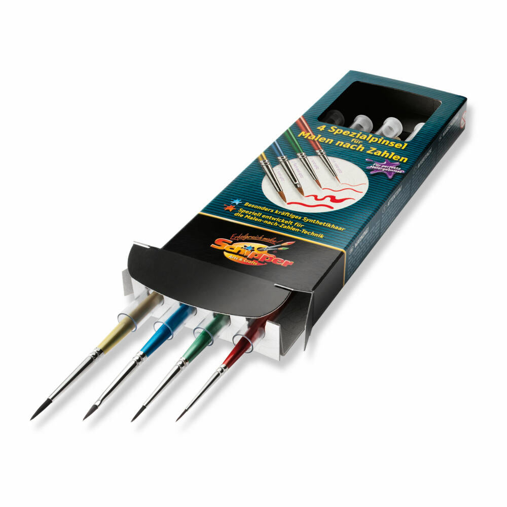 Schipper Paint by Numbers Set of 4 Special Brushes, Brushes, MNZ, Drawing Brushes, 605020536