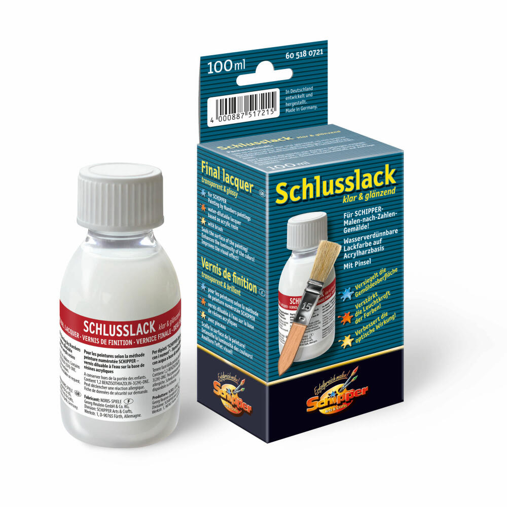 Schipper Painting by Numbers Final Coat Clear and Glossy, Gloss Varnish, Varnish, Lacquer, with Brush, 100 ml, 605180721