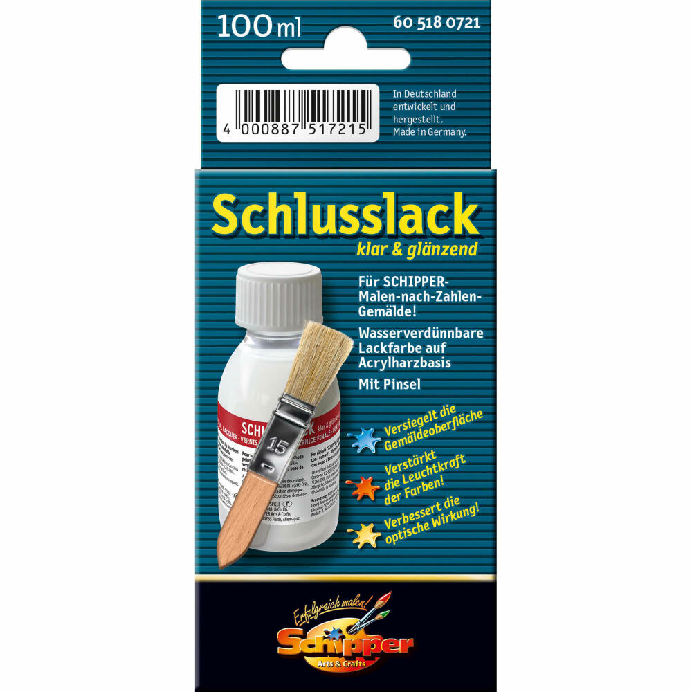 Schipper Painting by Numbers Final Coat Clear and Glossy, Gloss Varnish, Varnish, Lacquer, with Brush, 100 ml, 605180721