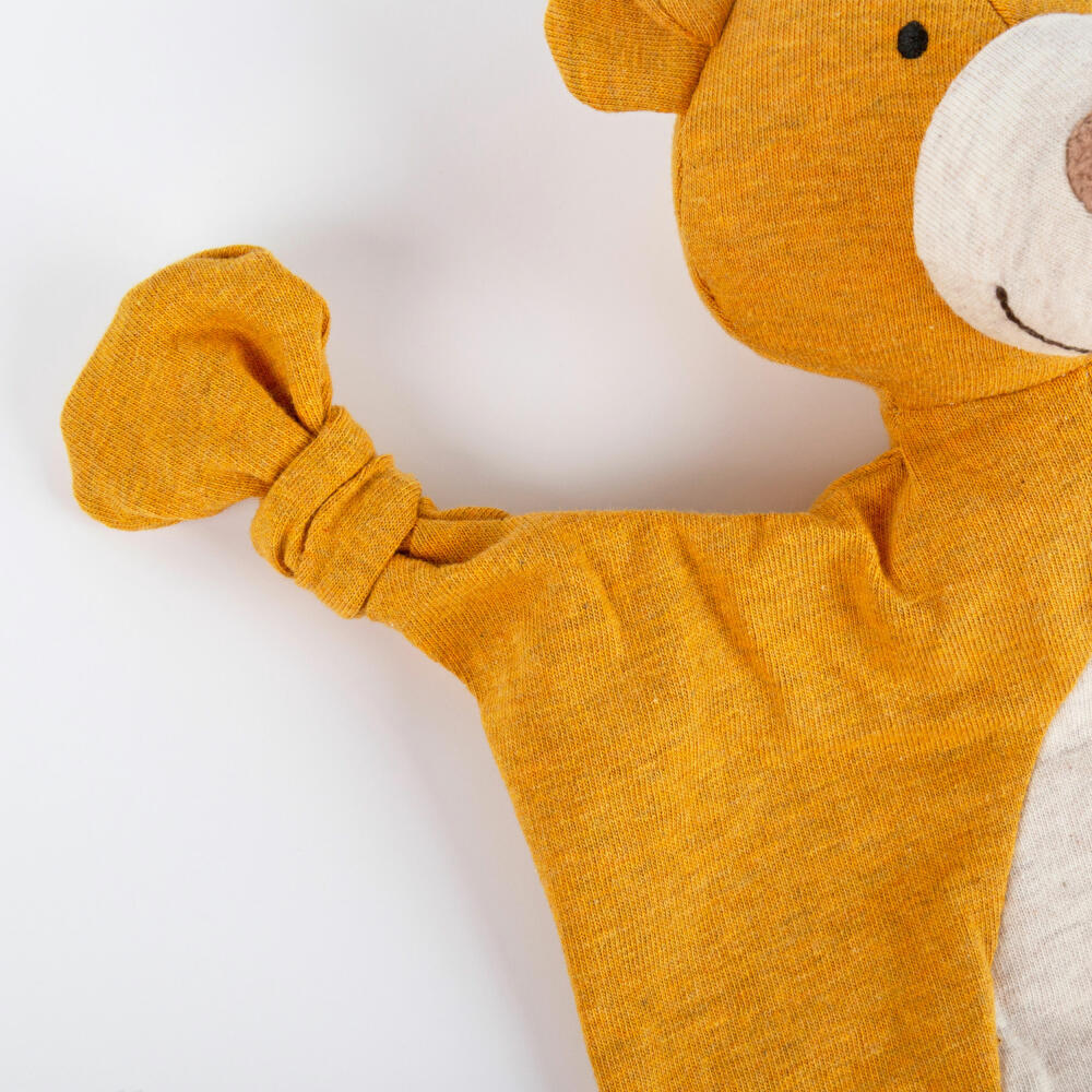 sigikid jersey cloth bear Tiny Tissues, comfort blanket, cuddly blanket, cotton, yellow, 26 cm, 39823