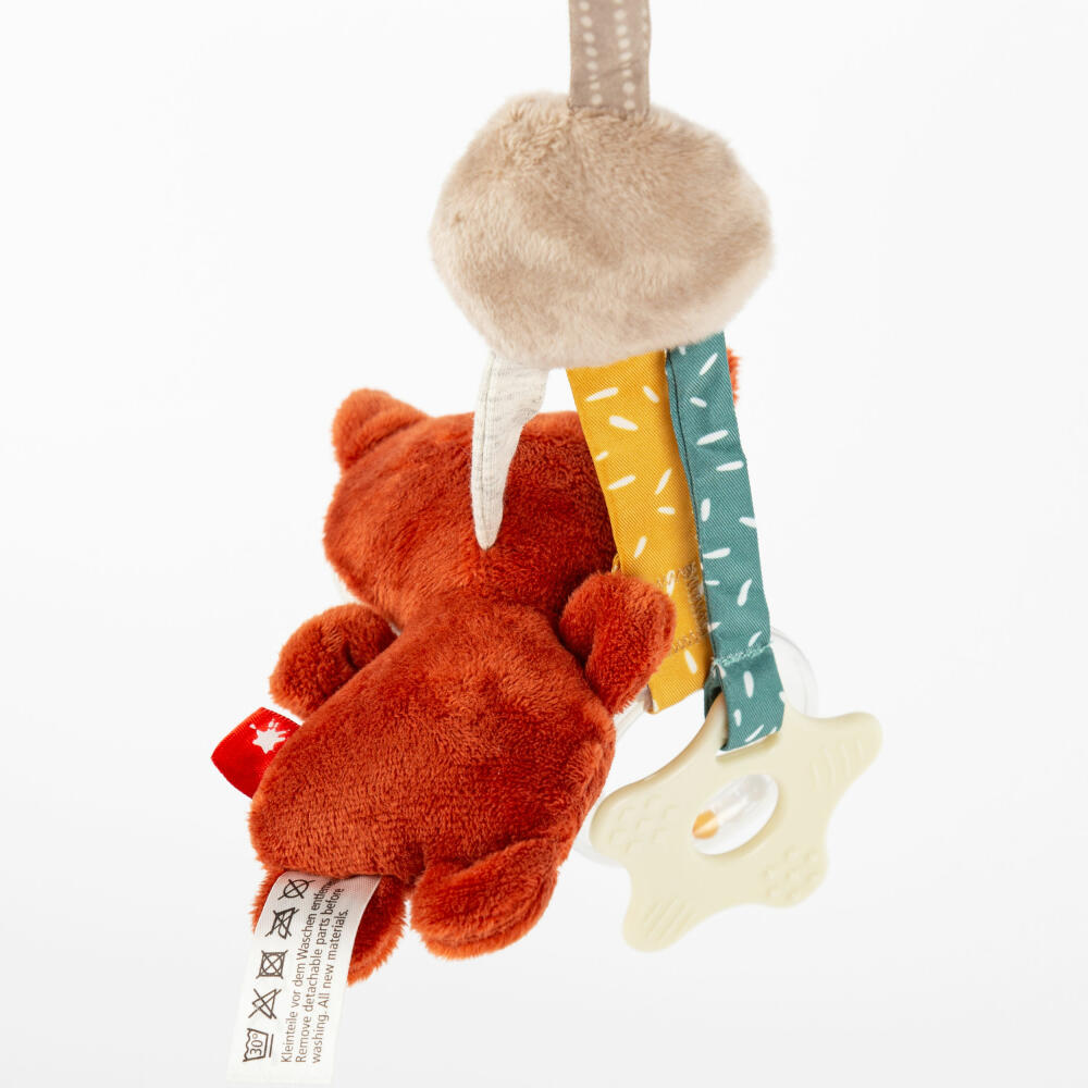 sigikid PlayQ Anhänger Fuchs Yellow, Rassel, Babyspielzeug, Baby Spielzeug, für Babyschale, Kinderwagen, Polyester, Rot, 43169