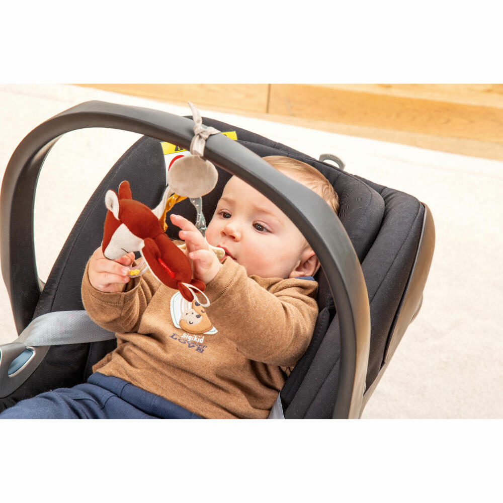sigikid PlayQ Anhänger Fuchs Yellow, Rassel, Babyspielzeug, Baby Spielzeug, für Babyschale, Kinderwagen, Polyester, Rot, 43169