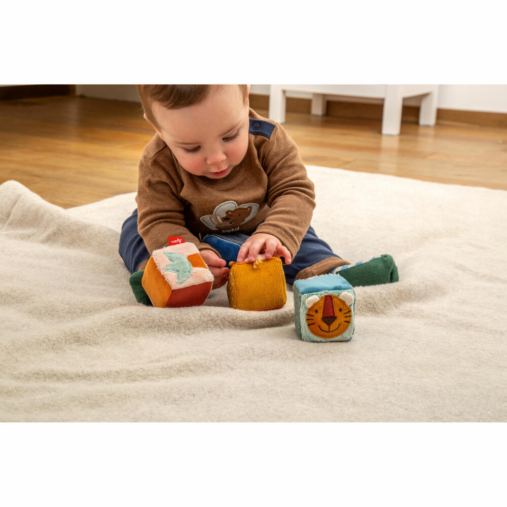 sigikid PlayQ Aktiv-Würfel Set Yellow, Greifling, Greifspielzeug, Plüschwürfel, Spielzeug, Polyester, 43226