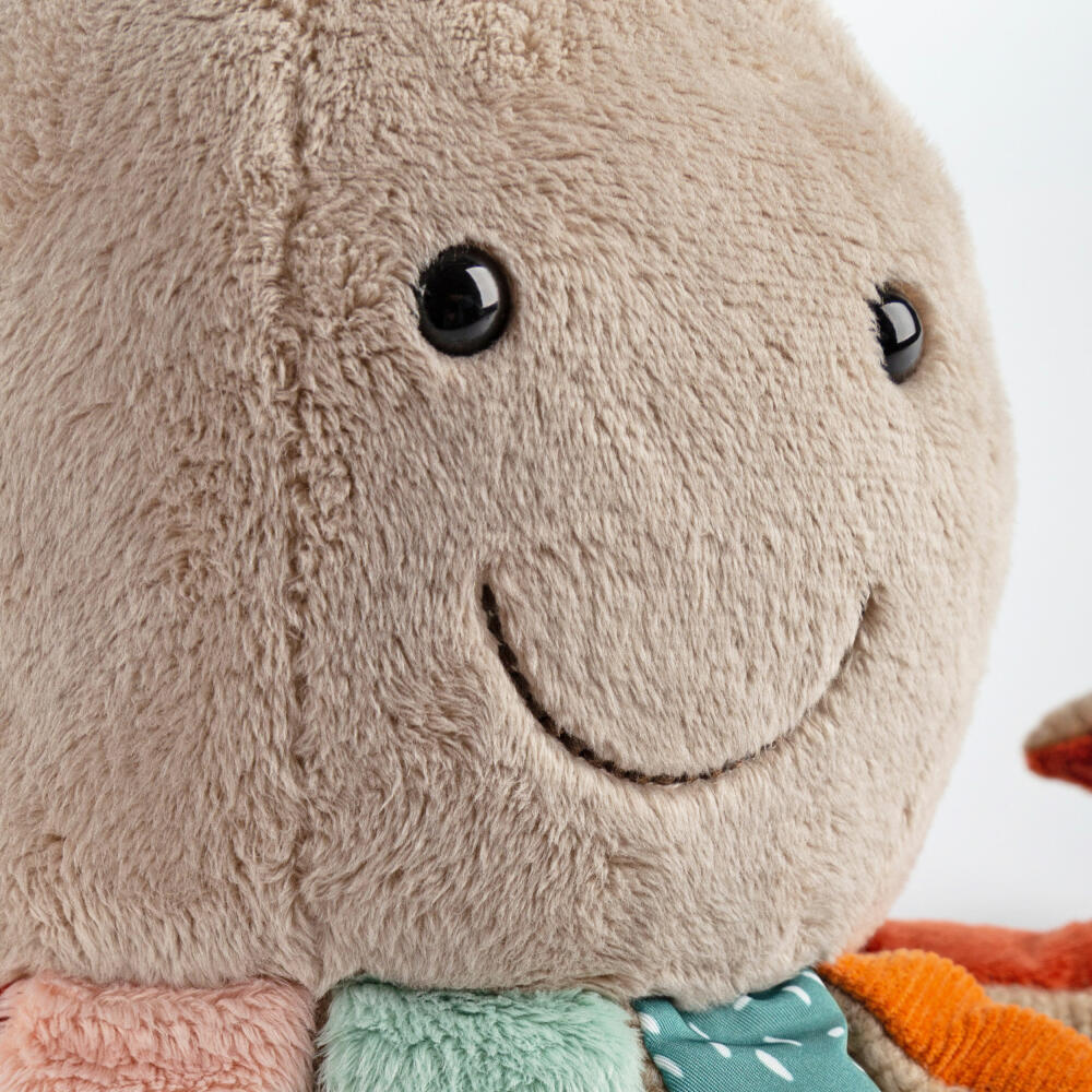 sigikid Patchwork Sweety Octopus Yellow, soft toy, plush toy, cuddly toy, polyester, 26 cm, 43232