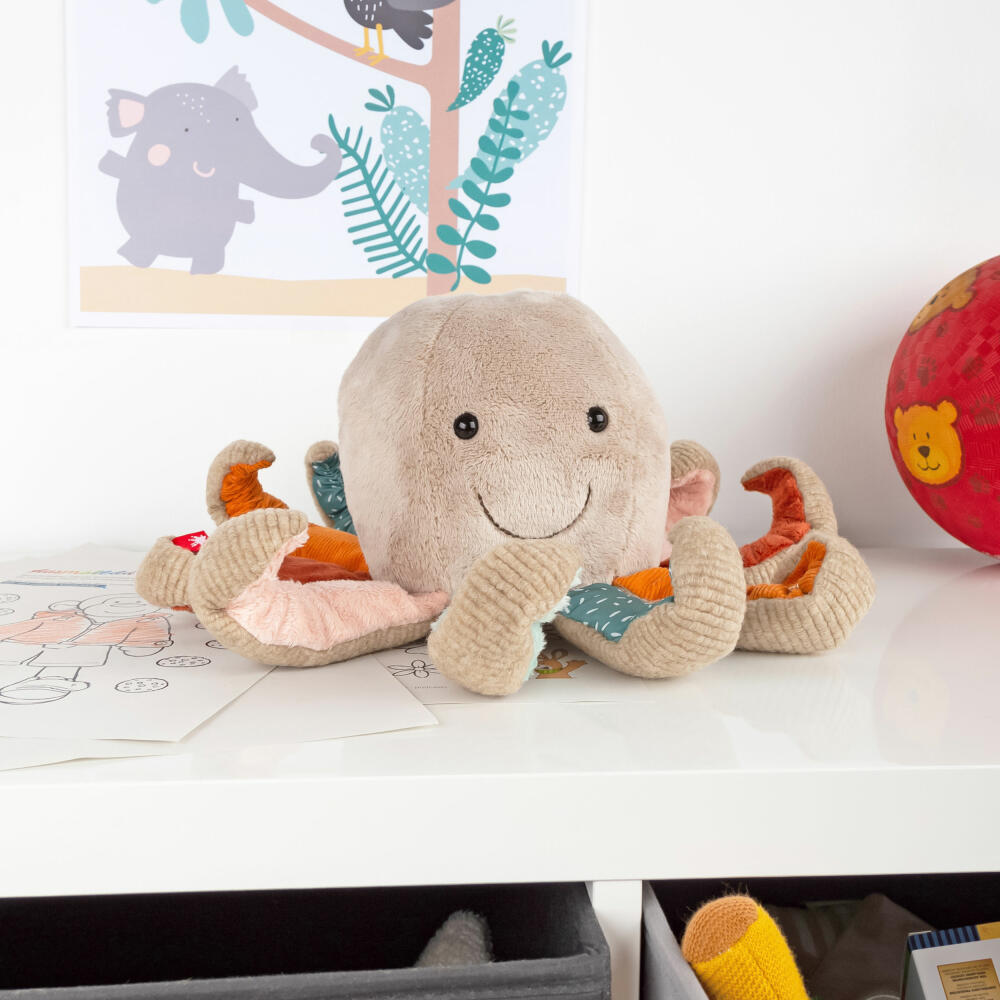 sigikid Patchwork Sweety Octopus Yellow, soft toy, plush toy, cuddly toy, polyester, 26 cm, 43232