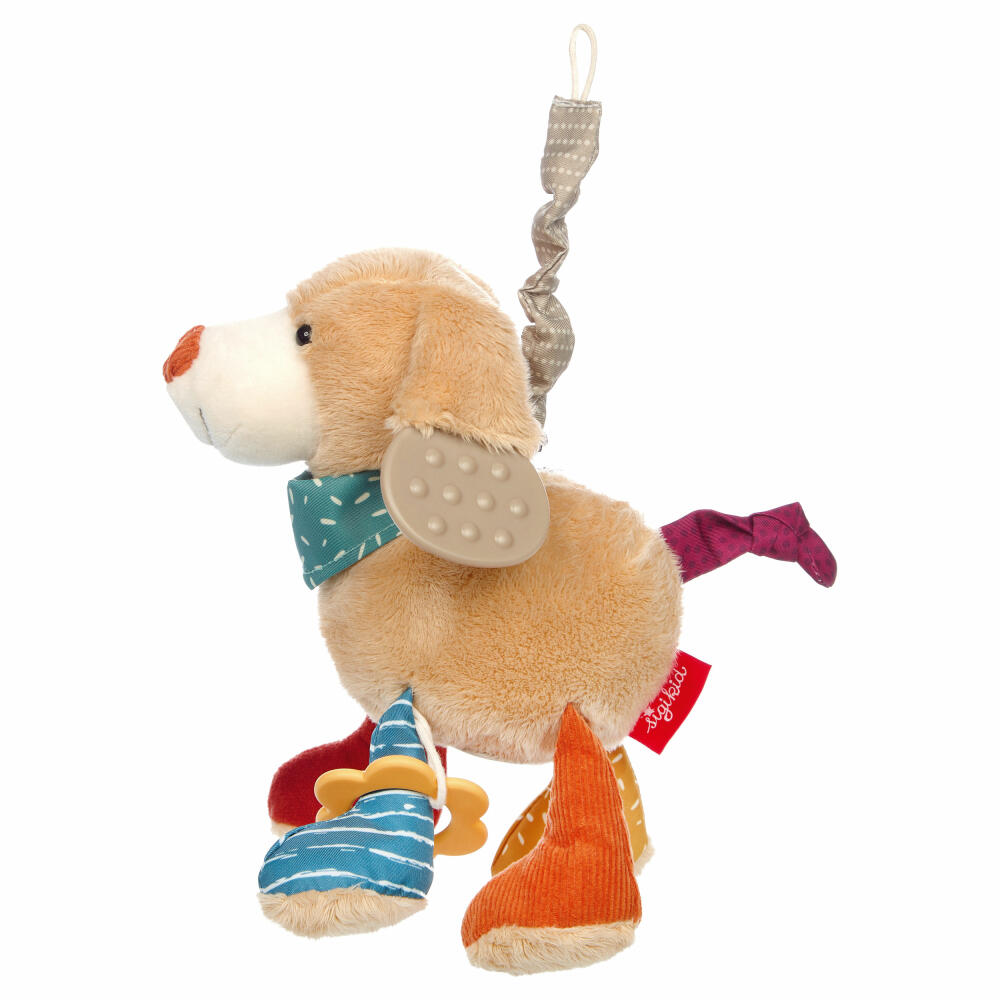 sigikid PlayQ Anhänger Hund Yellow, Rassel, Babyspielzeug, Baby Spielzeug, für Babyschale, Kinderwagen, Beige, 43349