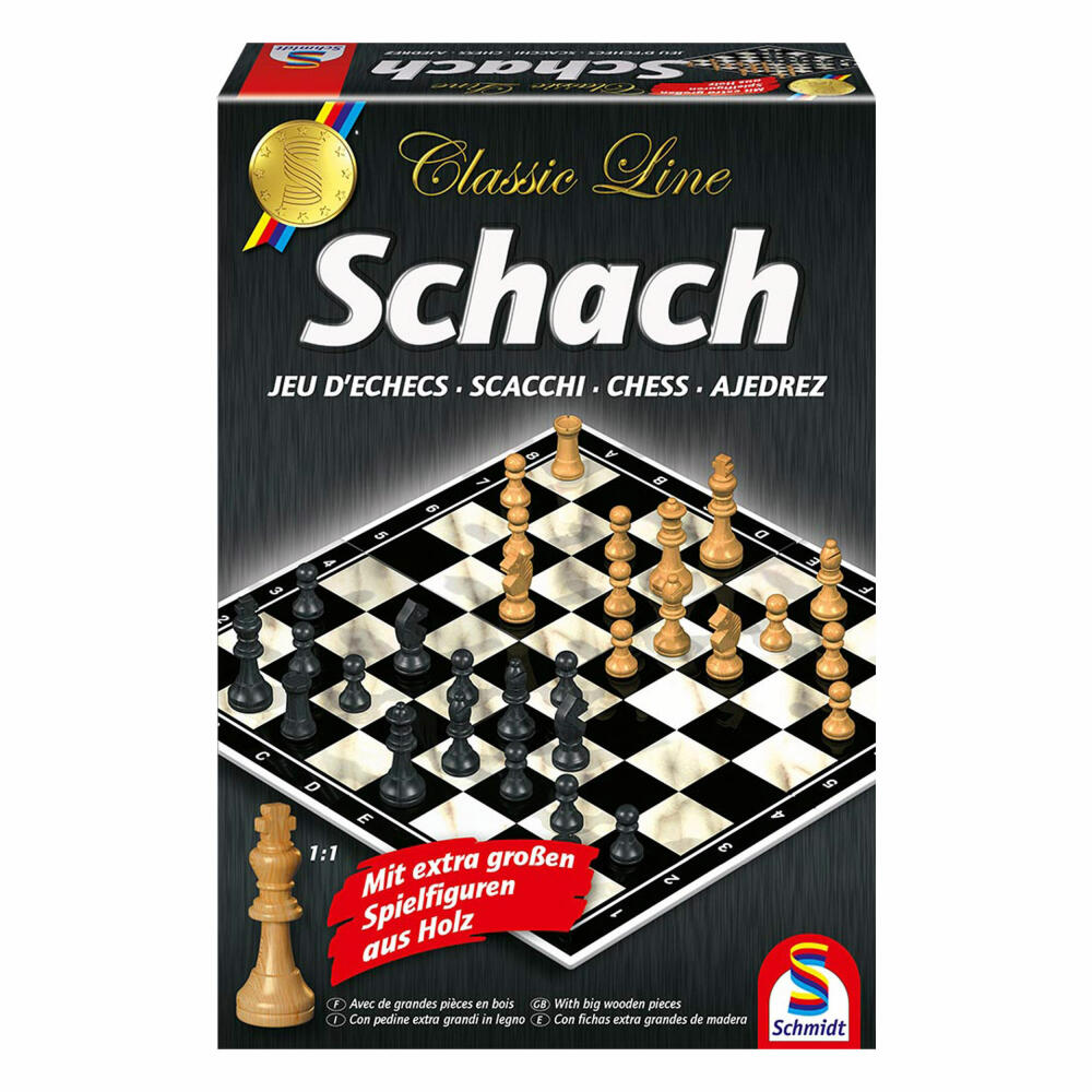 Schmidt Spiele Classic Line, Schach, mit extra großen Spielfiguren, Familienspiel - Classic Line, bis 2 Spieler, 49082