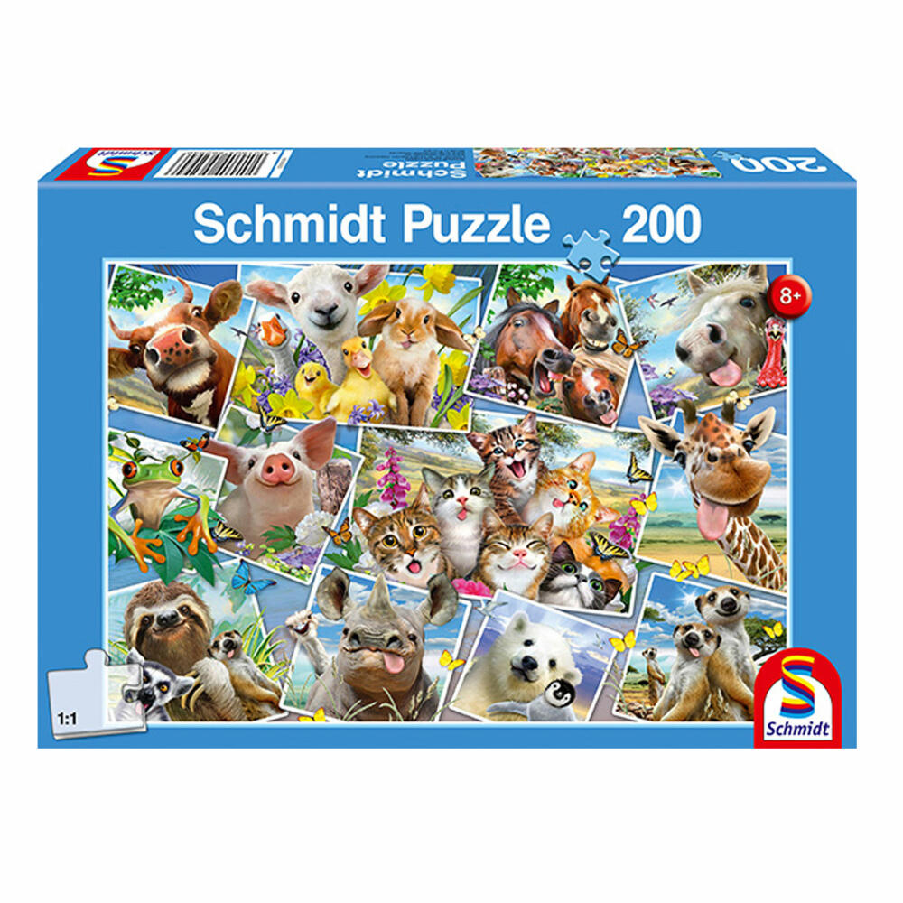 Schmidt Spiele Tierische Selfies, 200 Teile, Kinderpuzzle, Kinder Puzzle, Steckpuzzle, Puzzlemotiv, 56294