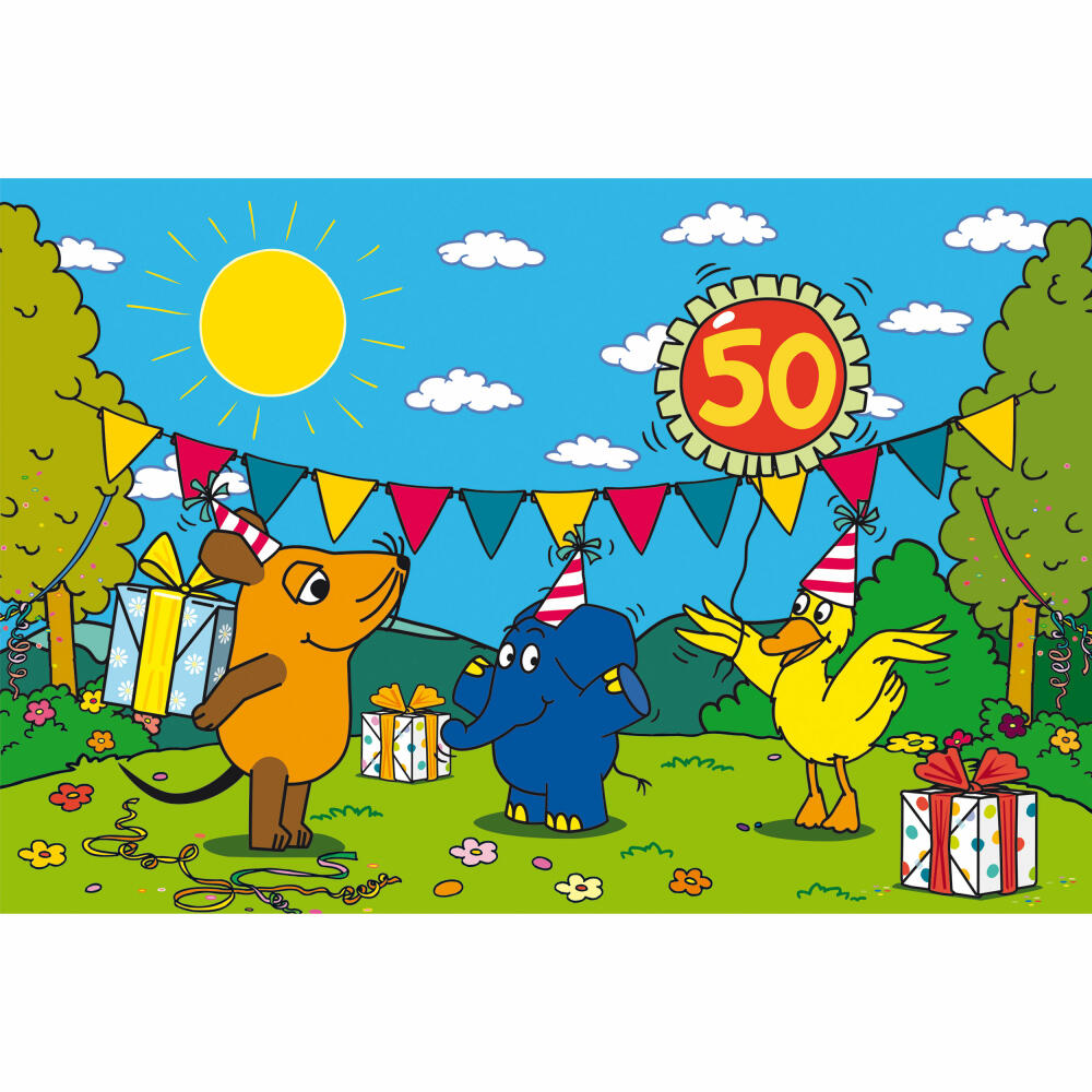 Schmidt Spiele Puzzle The Mouse Happy Birthday, 50th Birthday Elephant, Children's Puzzle, Children, 60 Pieces, 56536