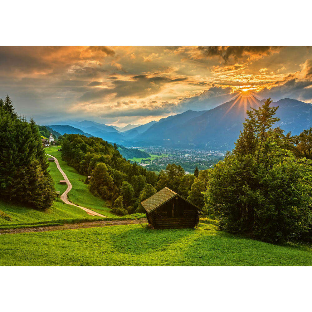 Schmidt Spiele Sunset over the mountain village of Wamberg, Standard Puzzle, Adult Puzzle, 1500 pieces, 58970