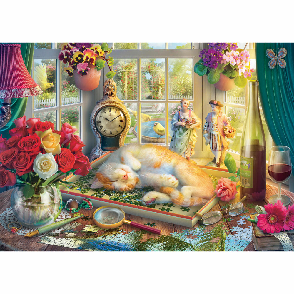 Schmidt Spiele Puzzle Puzzlezeit mit Katze, Standard, Erwachsenenpuzzle, 1000 Teile, 59789