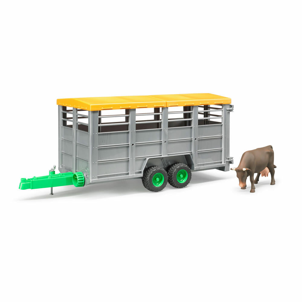 Bruder Agriculture Livestock Transport Trailer, with Cow Figure, Model Vehicle, Model Vehicle, Toy, Accessories, 02227