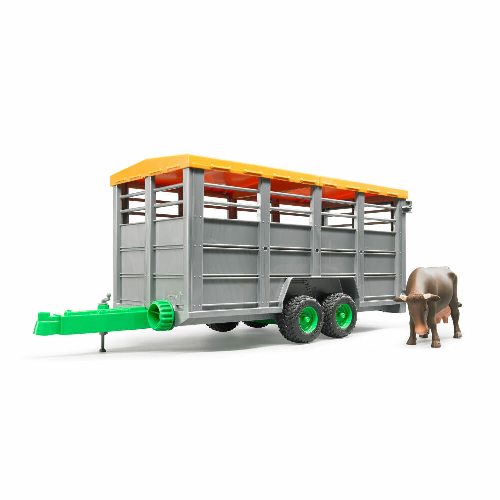 Bruder Agriculture Livestock Transport Trailer, with Cow Figure, Model Vehicle, Model Vehicle, Toy, Accessories, 02227