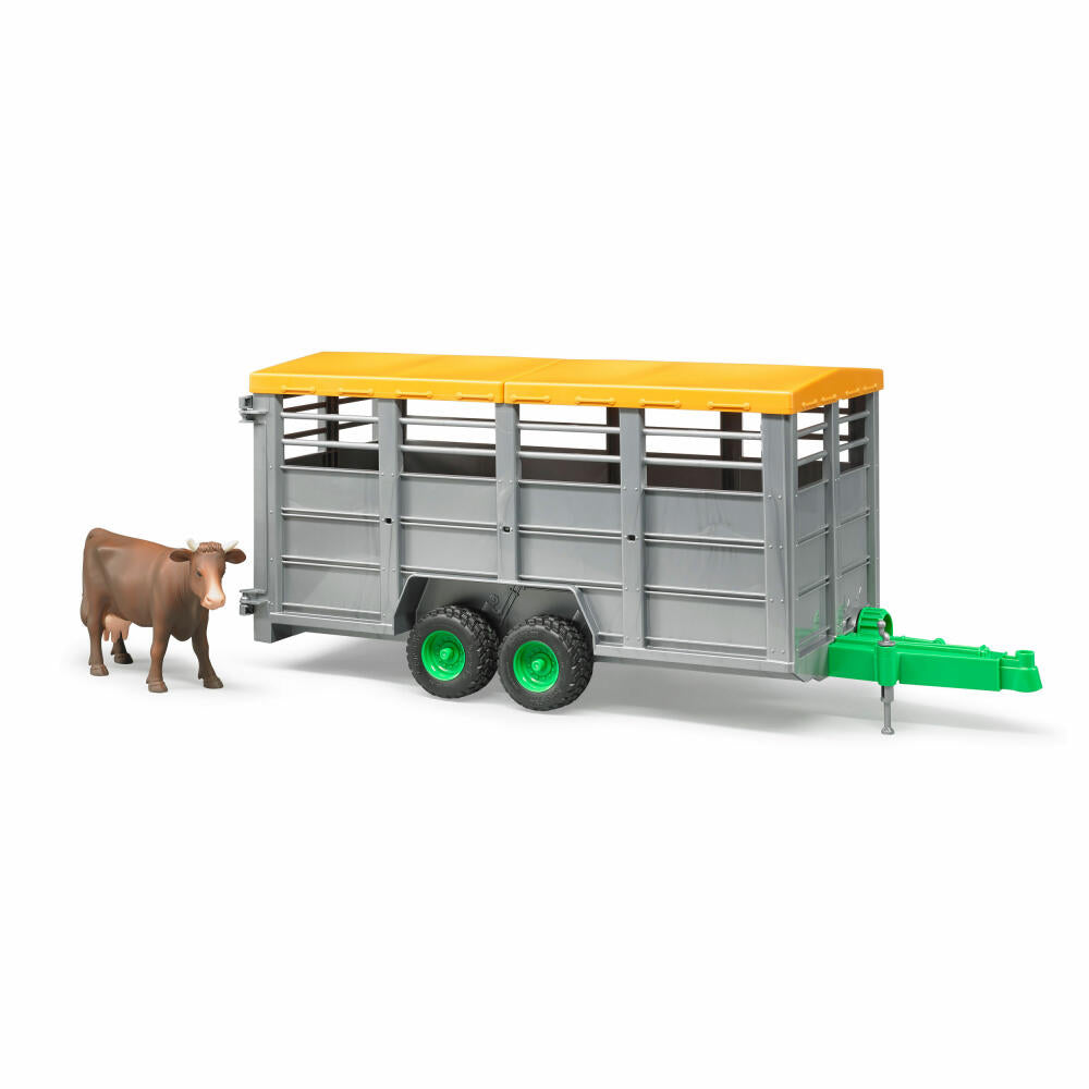 Bruder Agriculture Livestock Transport Trailer, with Cow Figure, Model Vehicle, Model Vehicle, Toy, Accessories, 02227