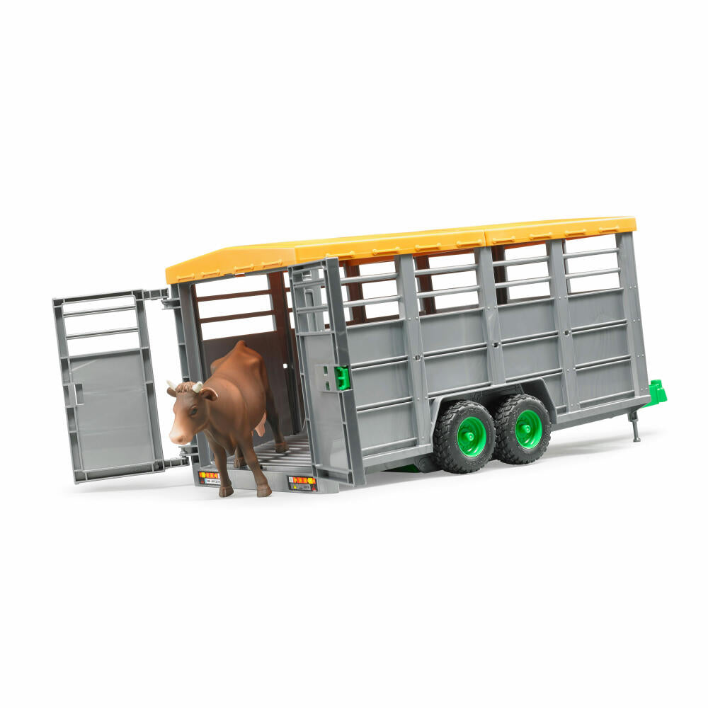 Bruder Agriculture Livestock Transport Trailer, with Cow Figure, Model Vehicle, Model Vehicle, Toy, Accessories, 02227
