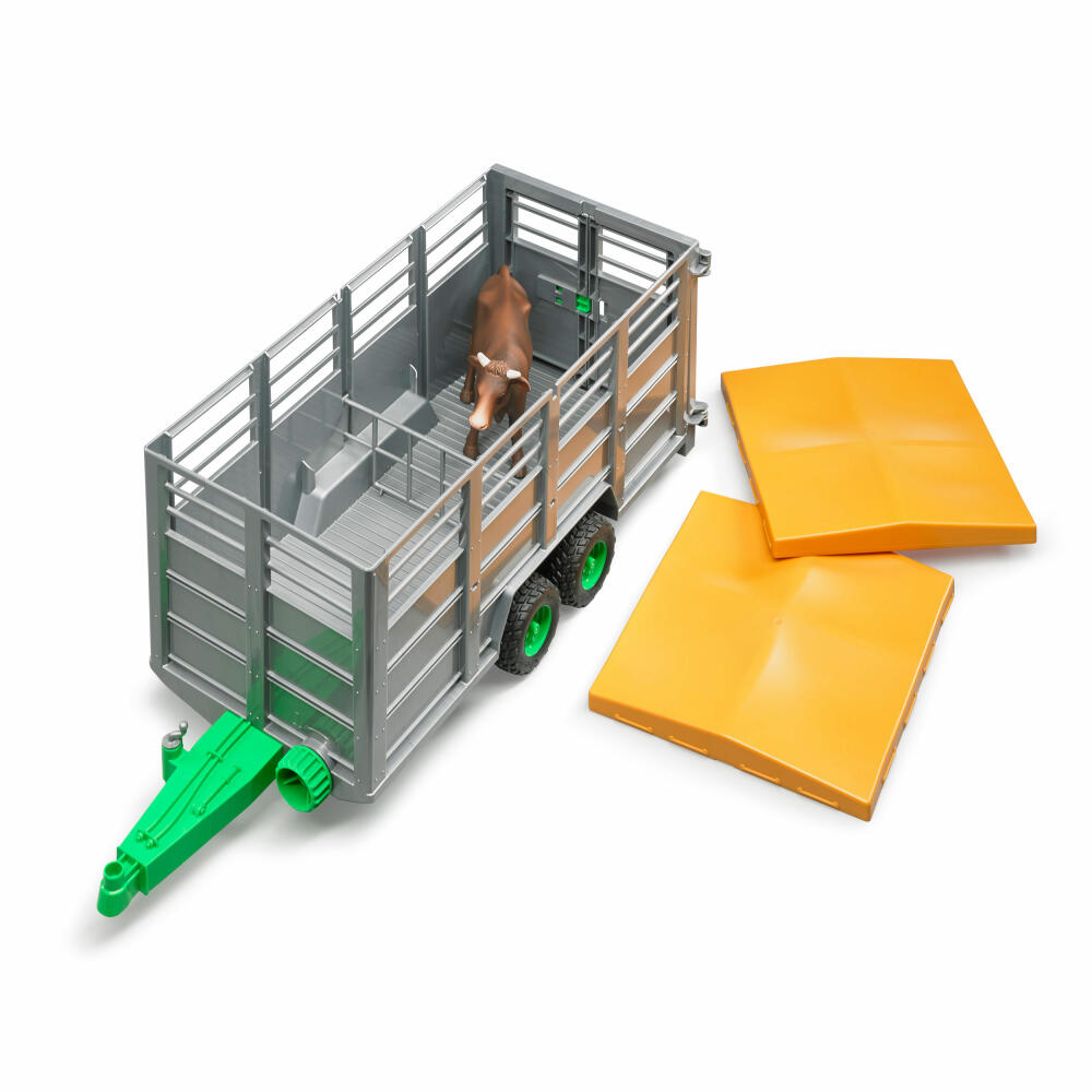 Bruder Agriculture Livestock Transport Trailer, with Cow Figure, Model Vehicle, Model Vehicle, Toy, Accessories, 02227