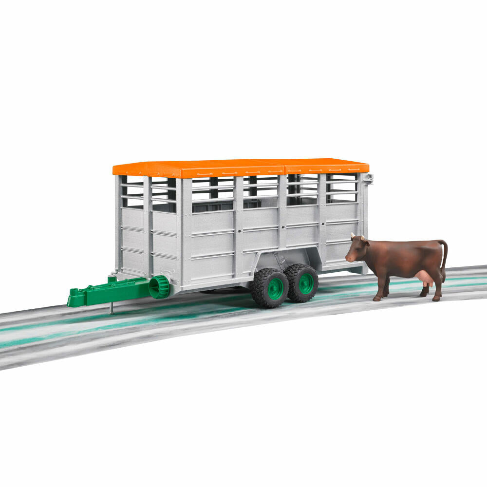 Bruder Agriculture Livestock Transport Trailer, with Cow Figure, Model Vehicle, Model Vehicle, Toy, Accessories, 02227