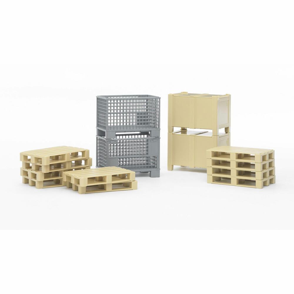Bruder Commercial Vehicles Logistics Set, 14 pcs., Gitterbox, Pallets, Toys, Accessories, 02415