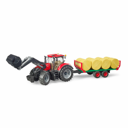 Bruder Landwirtschaft Case IH Optum 300CVX, mit Frontlader, Ballentransportanhänger, Modellfahrzeug, Modell Fahrzeug, Spielzeug, 03198