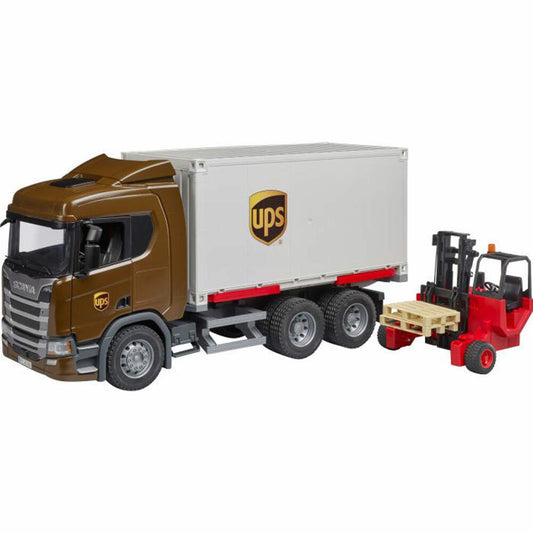 bruder 03582 Scania Super 560R UPS Logistik-LKW mit Mitnahmestapler