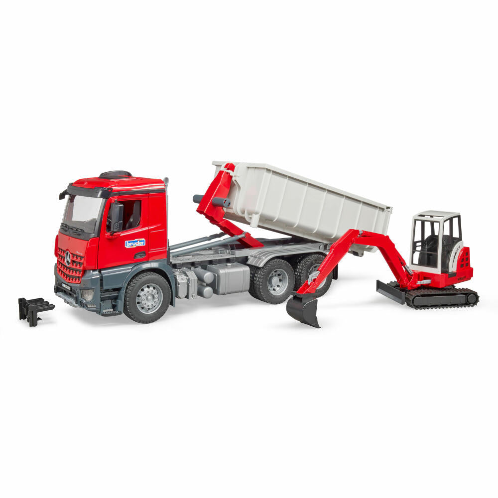 Bruder Construction Vehicles Mercedes Benz Arocs Truck, with Schaeff HR16 Mini Excavator, Roll-off Container, Excavator, Model Vehicle, Model Vehicle, Toy, 03624