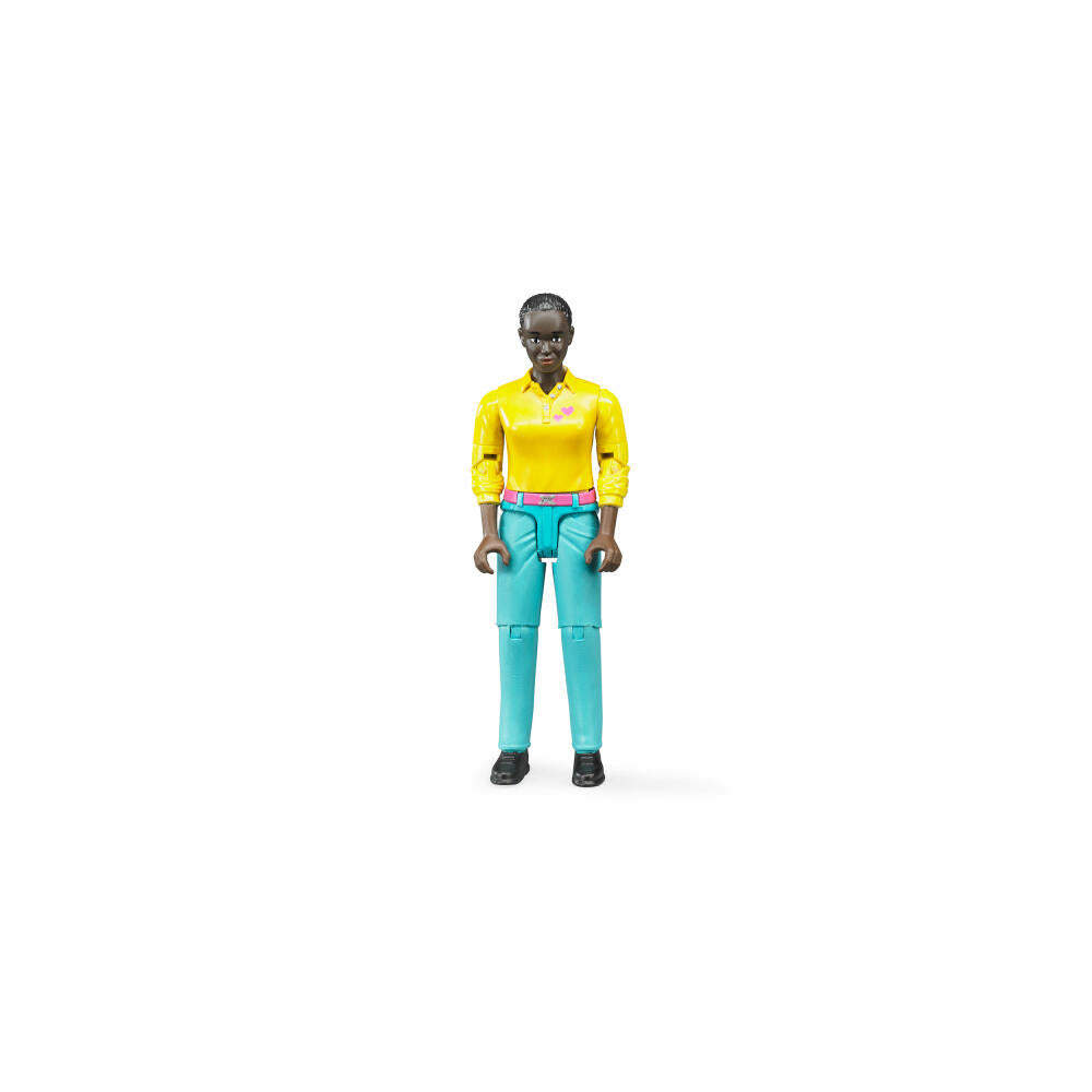 Bruder bworld woman dark skin type, turquoise pants, toy figure, figure, toy, 60404