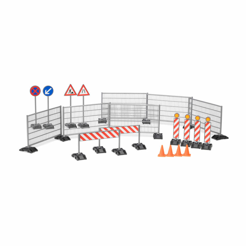 Bruder bworld accessories construction site set, 40 pcs., fences, signs, pylons, model, toy, 62007