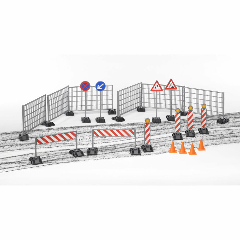 Bruder bworld accessories construction site set, 40 pcs., fences, signs, pylons, model, toy, 62007