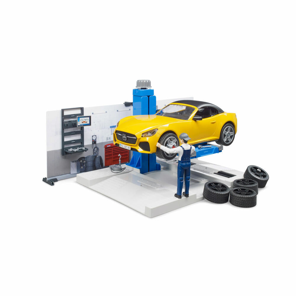 Bruder bworld Car Workshop, 10 pcs., Roadster, Mechanic, Model Car, Game Figure, Accessories, 62110