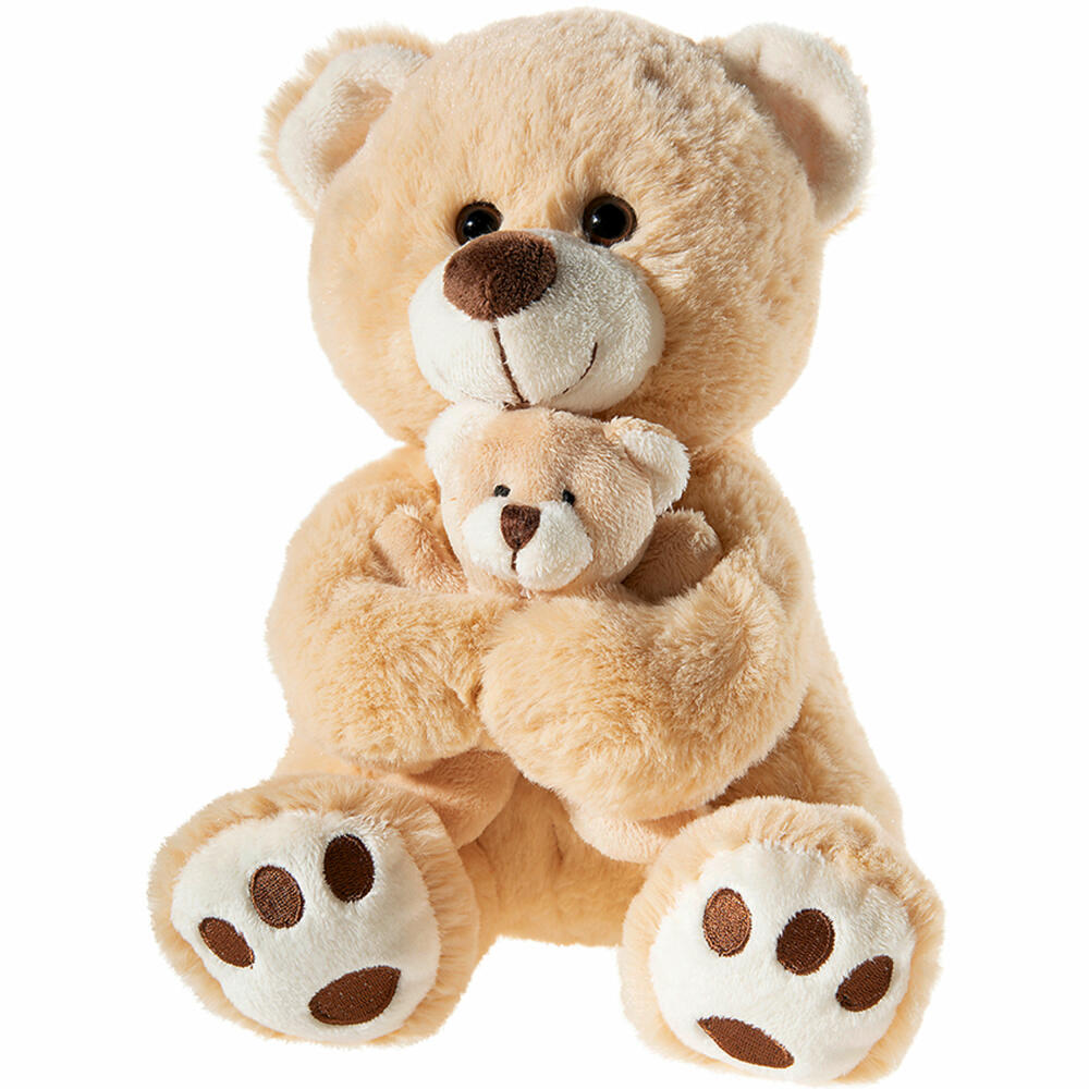 Heunec Bär hellbraun mit Baby, Teddybär, Kuscheltier, Plüschtier, Stofftier, 18 cm, 504868