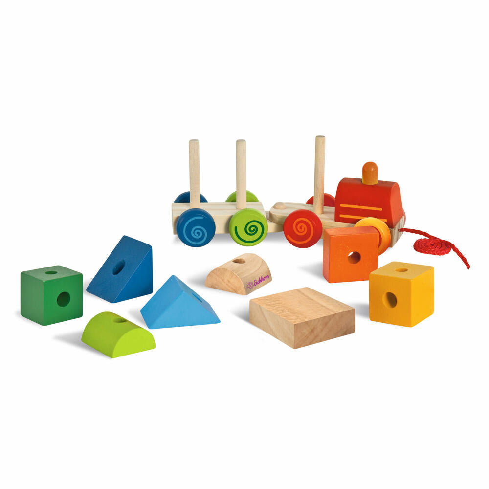 Eichhorn train, 11 pcs., locomotive with sound, pull-along train, sound train, plug-in blocks, building blocks, wooden toy, wooden toy, 100003453