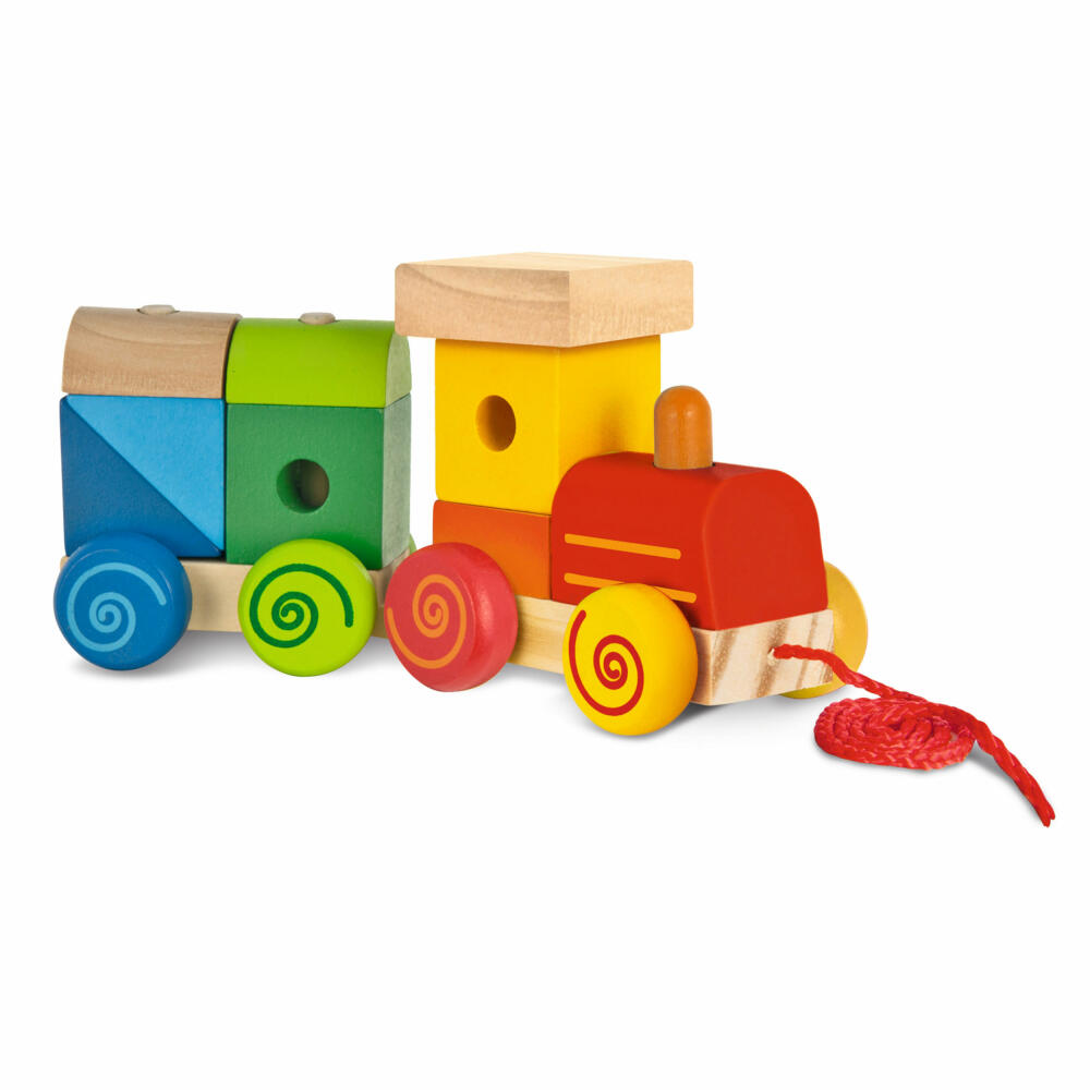 Eichhorn train, 11 pcs., locomotive with sound, pull-along train, sound train, plug-in blocks, building blocks, wooden toy, wooden toy, 100003453