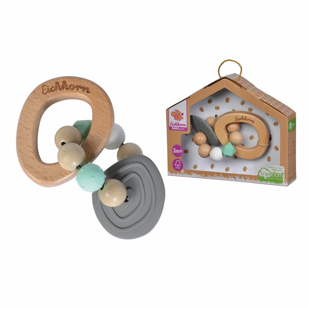 Eichhorn Baby Pure teething ring, grasping toy, chewing ring, baby toy, baby toy, from 3 months, wood / silicone, 100005712