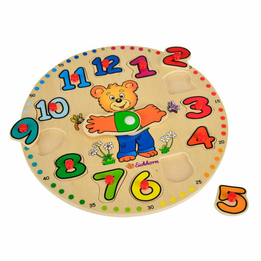 Eichhorn Lernuhr, Holzuhr, Lernspielzeug, Uhr Training, Puzzle, Bär, Spielzeug, 13-tlg., 100005456