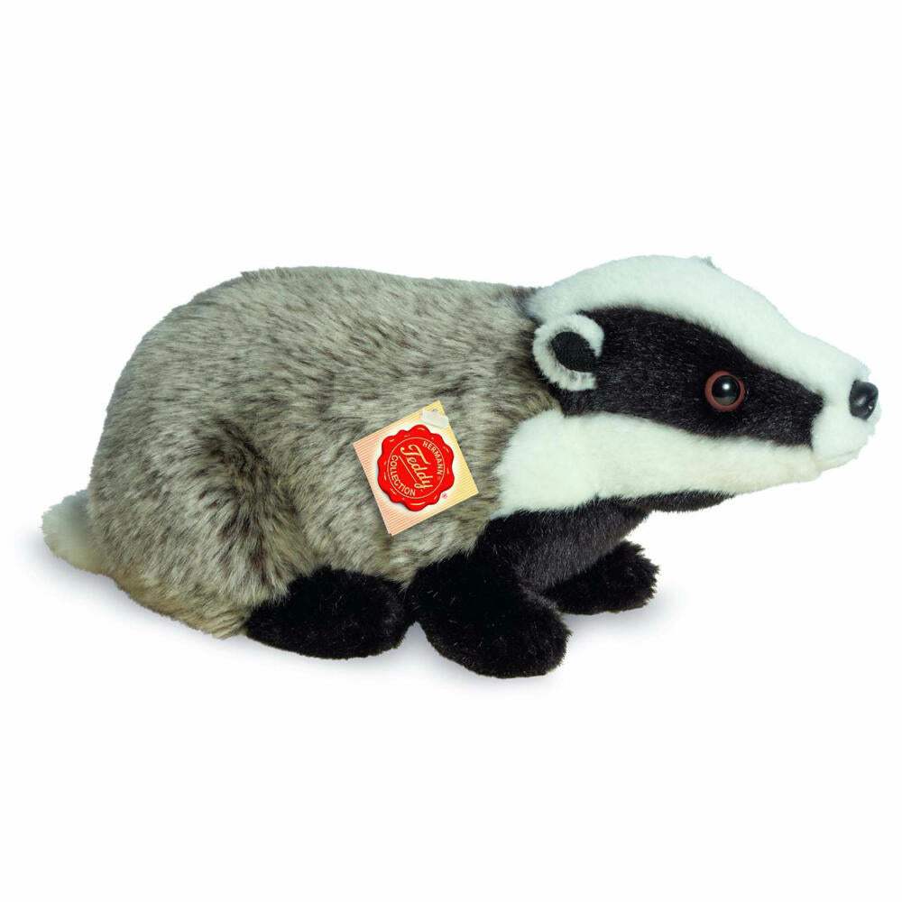 Teddy Hermann Badger, cuddly toy, stuffed toy, plush toy, forest animal, wild animal, plush, black and white, grey, 30 cm, 90815