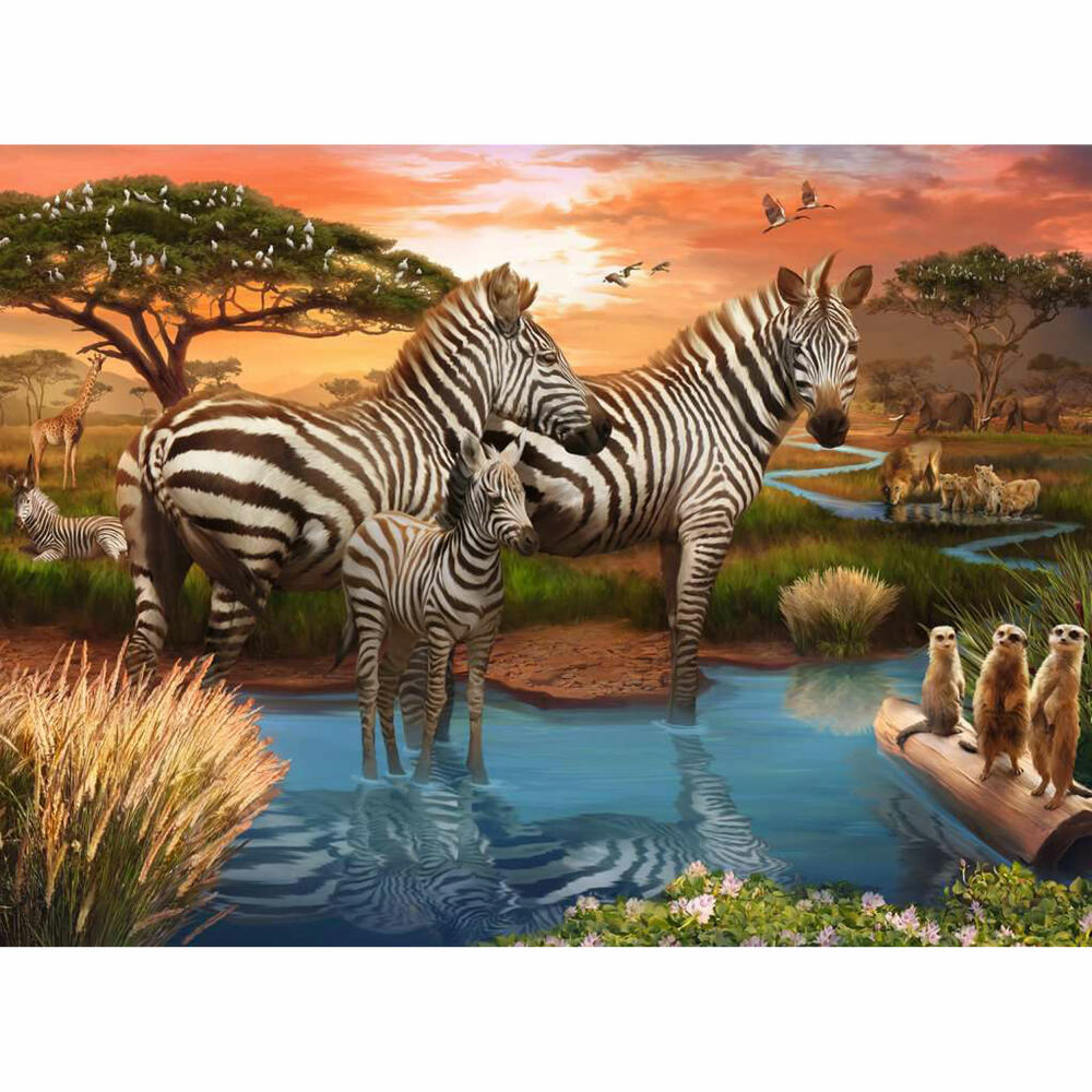 Ravensburger Puzzle Zebras am Wasserloch, Erwachsenenpuzzle, 500 Teile, 12000365