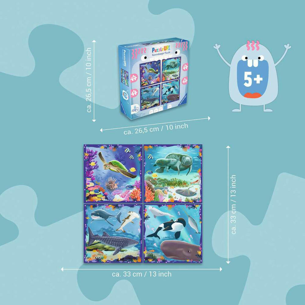 Ravensburger PuzzleUp Meerestiere, Puzzle, Kinderpuzzle, 64 / 72 / 81 / 90 Teile, ab 5 Jahren, 12004004